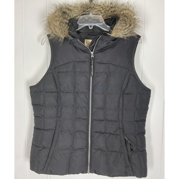 Eddie Bauer Women's Premium Black Down Vest with Fur Lined Hood Size Large - Picture 2 of 7